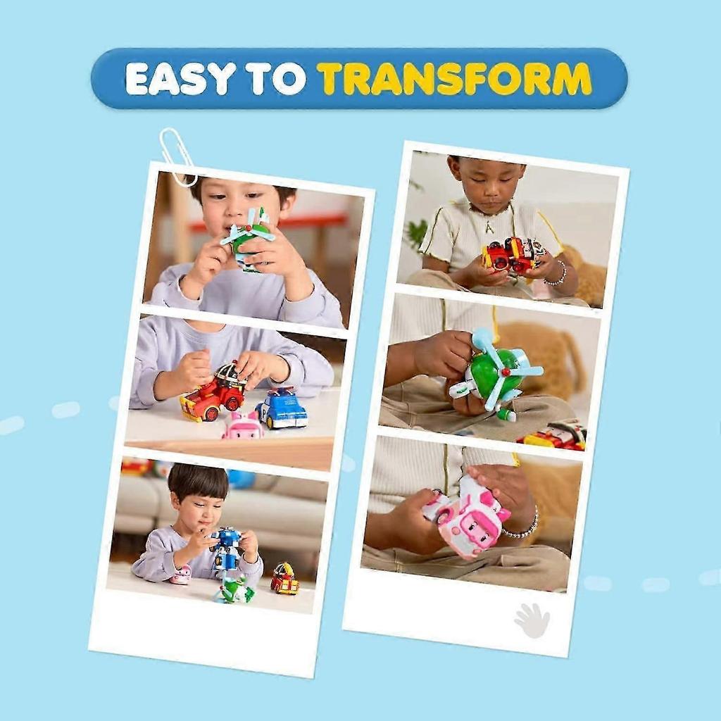 SBSG Robocar Poli 4 Pack Poli + Amber + Roy + Helly Transforming Robot Toys, 4" Transformable Action Figure Toy, Emergency Vehicle Playset, Holiday Bi