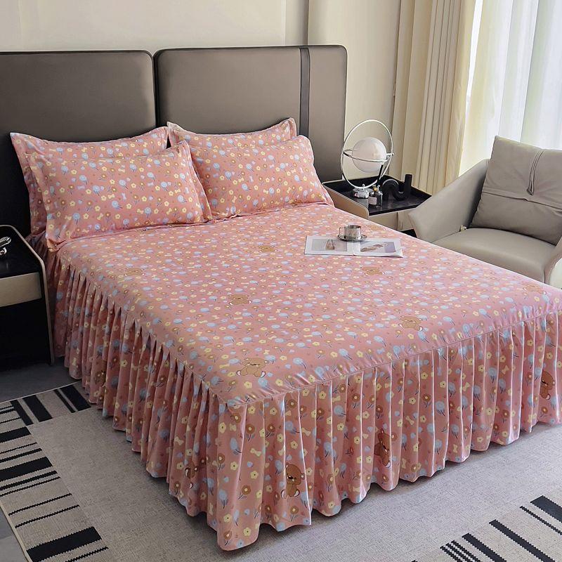 3pcs Twin Tree Pattern Extra Thick Non-Slip Bed Skirt Set with 1 Bed Skirt + 2 Pillowcases (Pillow Inserts Not Included)