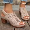 Fashion 2025 New fashion and casual height-raised open-toe hollowed-out fish-mouth sandals with thick heels and Velcro