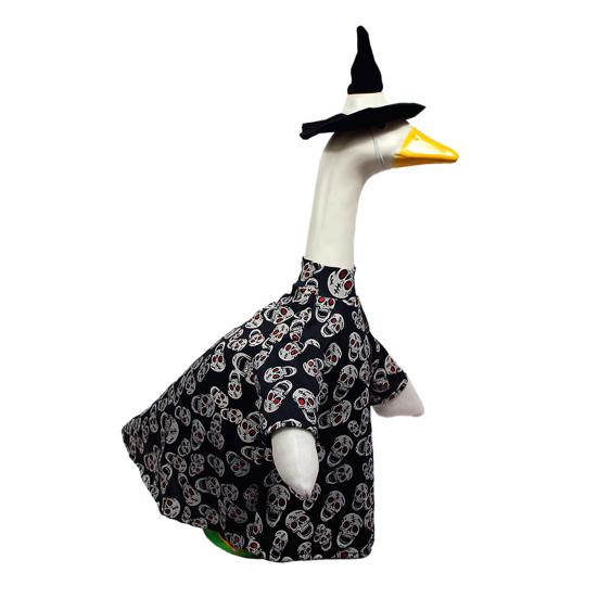 Porch Goose Outfits Gold Stamping Skull Christmas Tree Pattern Goose Clothes for 23" Cement Goose Holiday Goose Costume for Garden Yard Decor