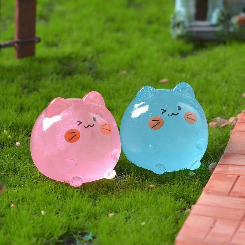 7Pcs Cute Luminous Kitten Micro Landscape Gardening Ornament Cartoon Diy Transparent Color Kitten Resin Accessories