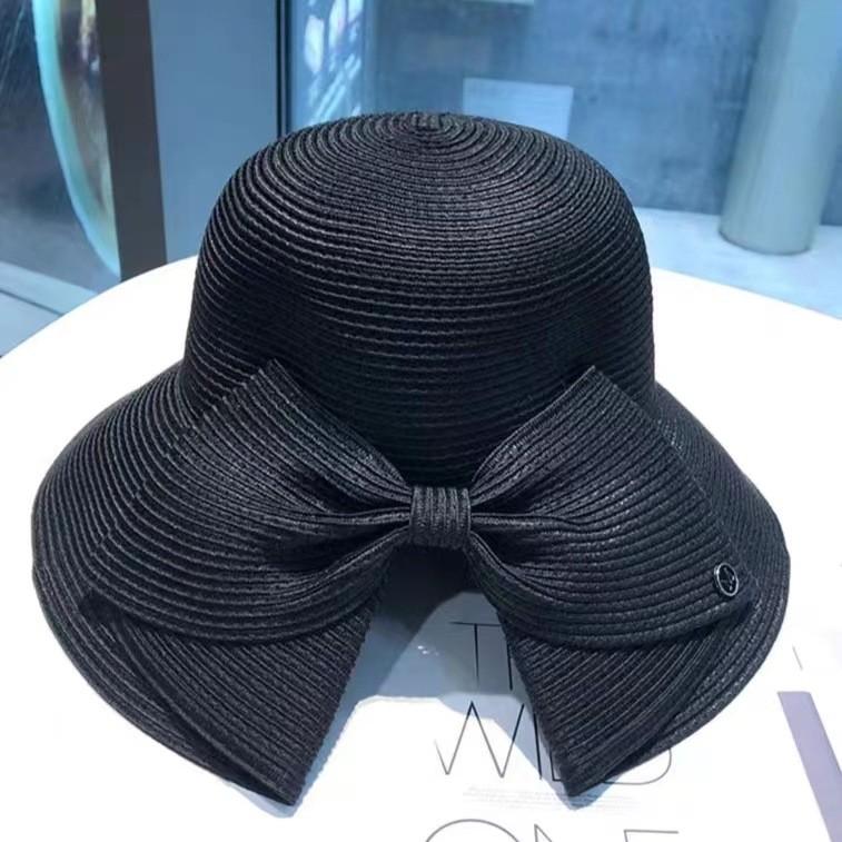 Womens Large Brim Straw Hat With Butterfly Tie And Breathable Material For Summer Travel