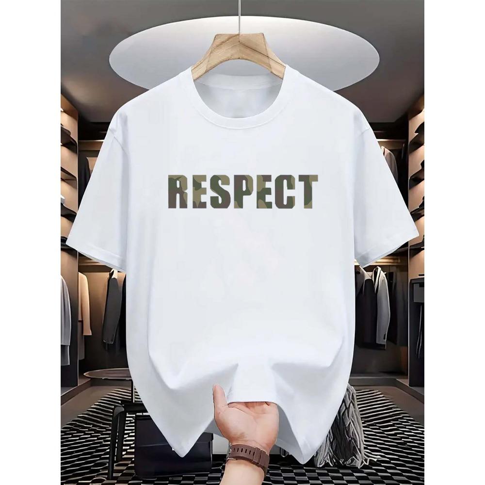 Men's Summer Cotton Fashionable Casual Loose RESPECT Camouflage Letter Printed Round Neck Short Sleeved T-shirt Top