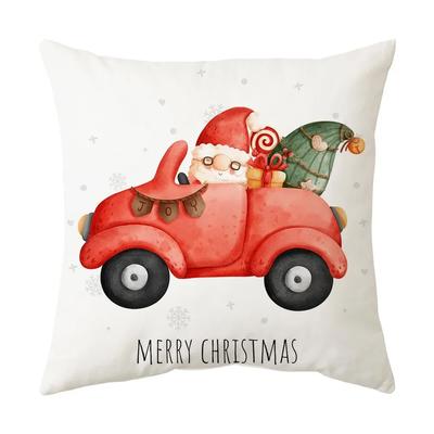 Printed Christmas Cushion Cover Cartoon Santa Claus Tree Pillowcase Happy New Year Home Gift Izable