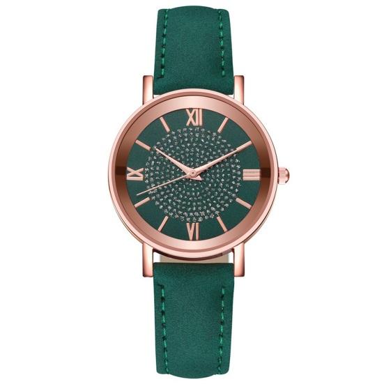 

Quartz Watch Elegant Leather Strap Watch High Accuracy Analog Wristwatch for Women Comfortable Fit Wristwatch for Daily Casual Formal Wear зелёный