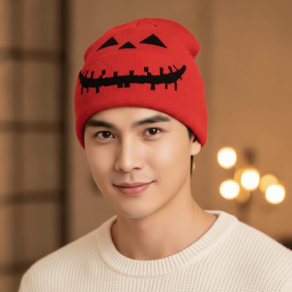 Pumpkin Orange Halloween Knitted Cap Knitted Fabric Hip Hop Skullcap Daily Commute