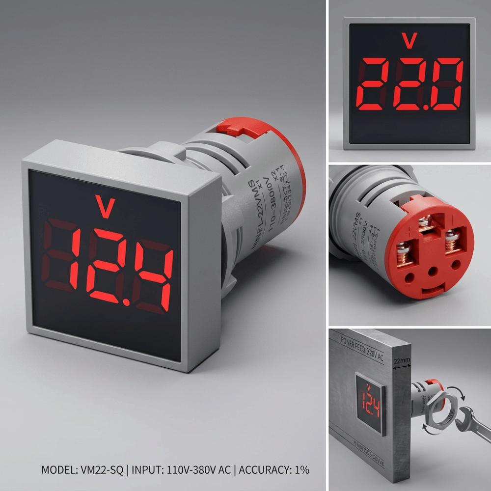 Indicator Light Digital Voltage Meter 22mm Cutout LED Digital Voltmeter Panel LED Voltmeter