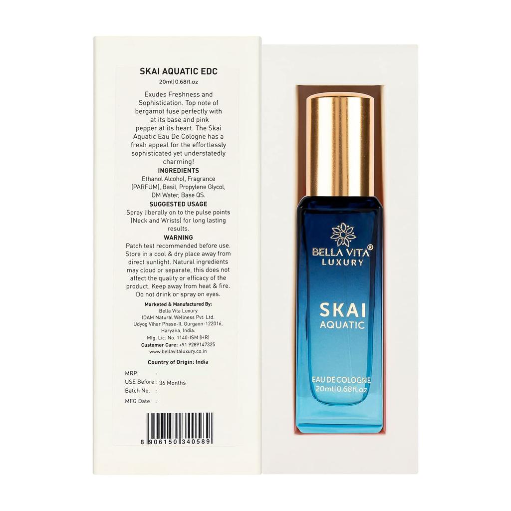 Cologne Sky Aquatic (20 Ml), Skai Aquatic Eau De Cologne, Bella Vita