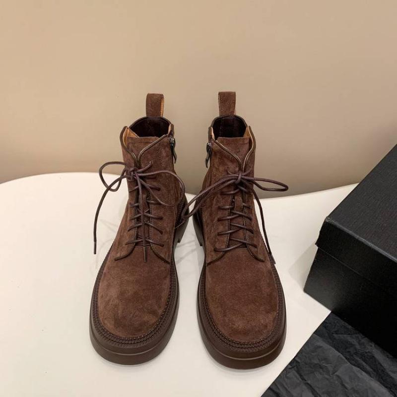 Autumn and winter leather medium boots women's side zipper large size women's boots medium heel round head versatile thick-soled cowhide medium 