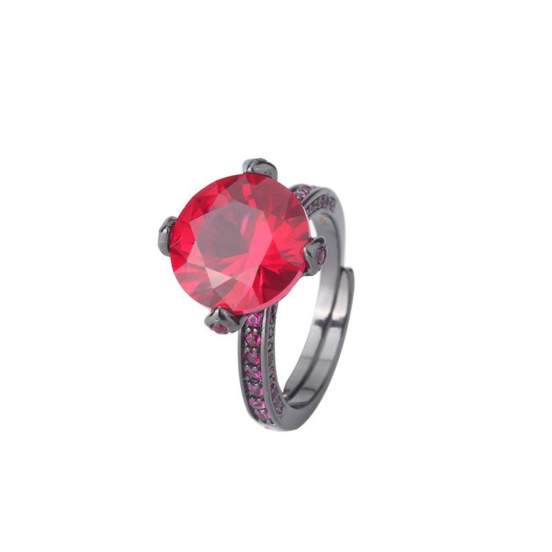 Biżuteria Miedziana Podstawa Pozłacana Symulowany Korund Okrągły Czarne Złoto Personalizowany Pierścionek Damski 12Mm