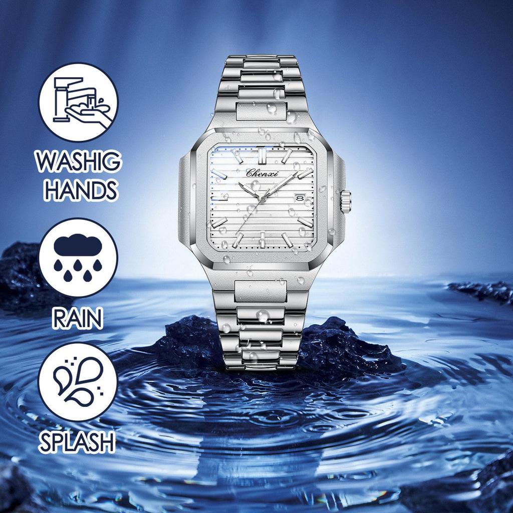 Men's Watch Stainless Steel Calendar Silver 3ATM Waterproof Luminous Analog Display Simple Fashion Quartz Watch Men's Fashion Accessory - Birthday