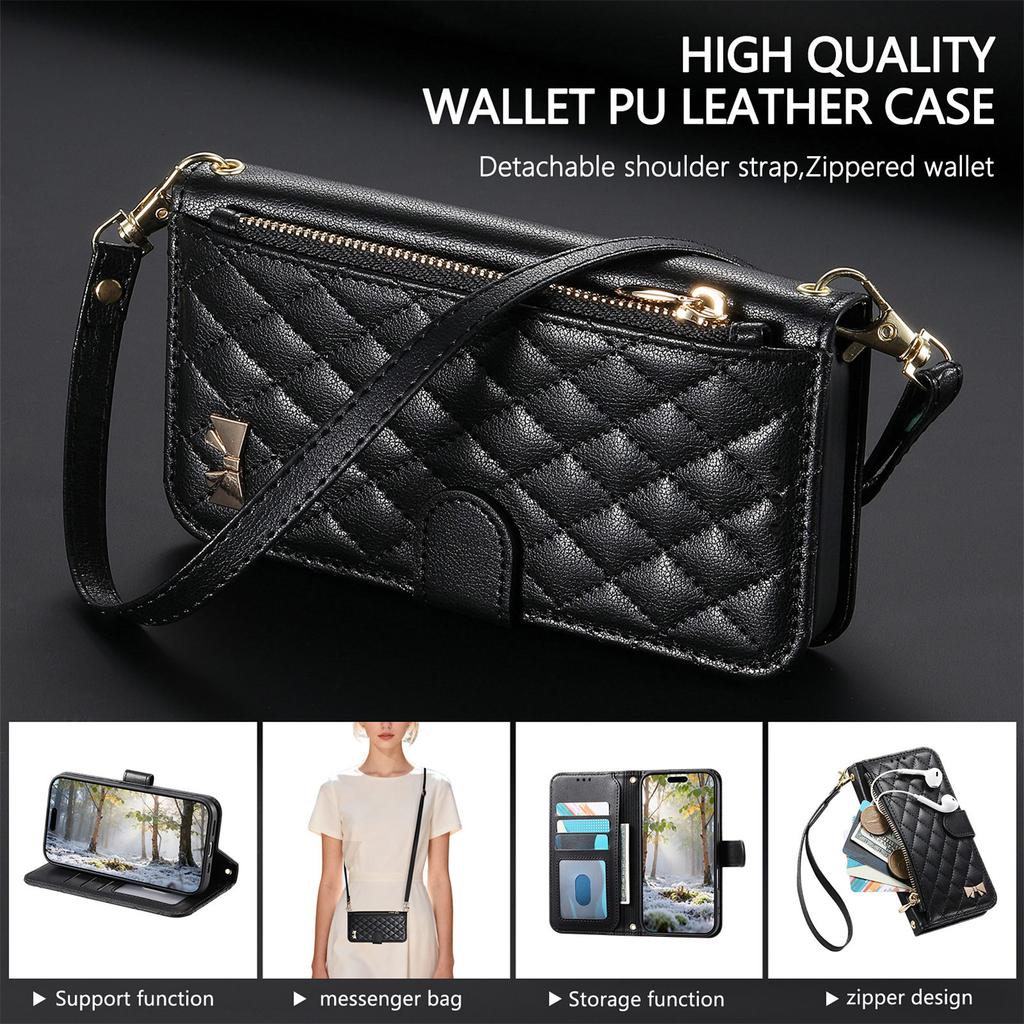 PU Leather Zipper Crossbody Wrist Strap Flip Wallet Phone Case For Honor 600 Lite 200 Pro 5G 90 X50i X5C X9B Magic 8 X70 Cover
