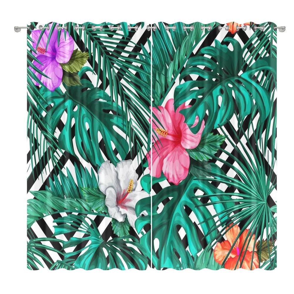 Green Plant Plantain Leaf Curtain Cloth Bedroom Living Room Balcony Blackout Curtain Office Hotel Thermal Insulation Curtain