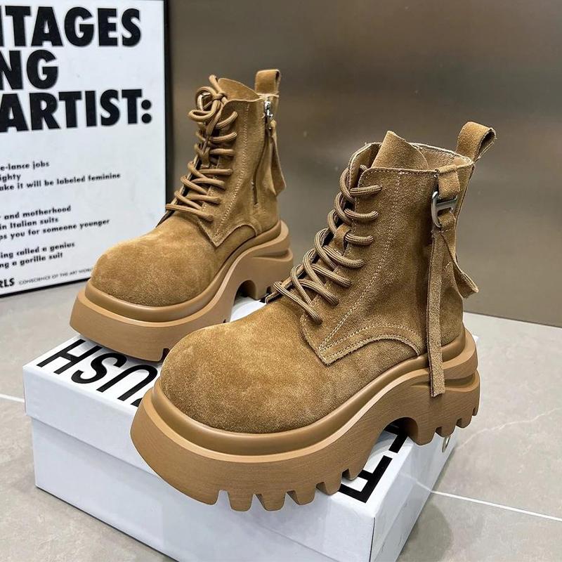 Flache Plateau Damen Stiefeletten Wildleder Winterschuhe Designer Schnürung Sportstiefel 2025 Lässige Chelsea Botas Damenschuhe