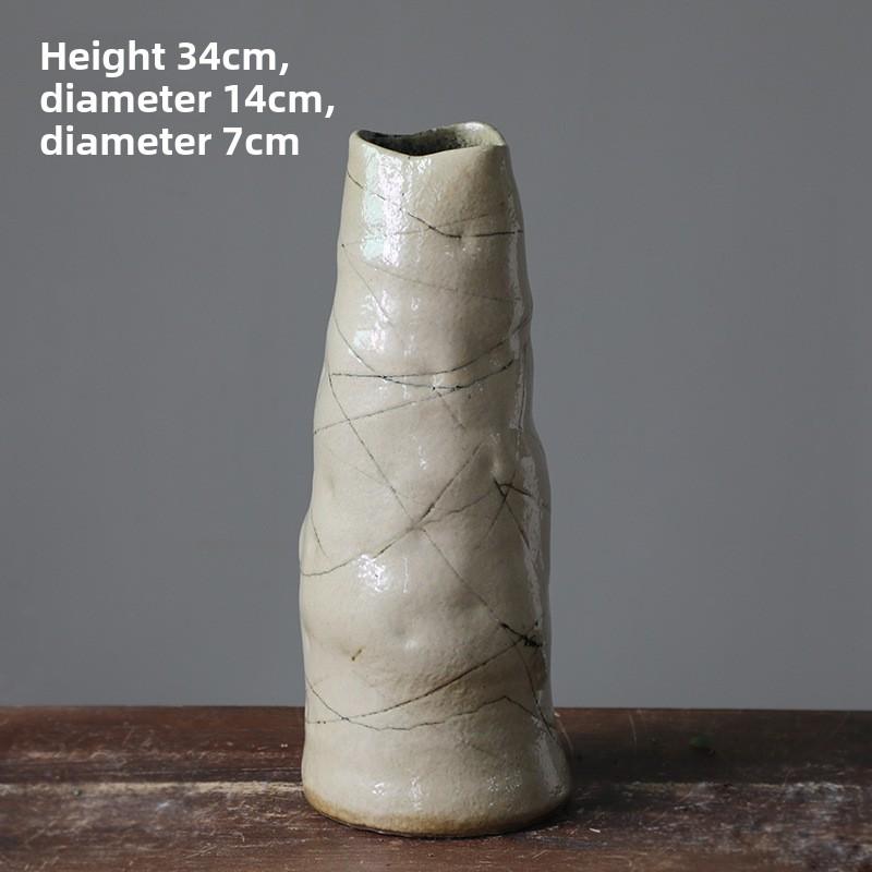 New Chinese national tide ceramic vase coarse pottery vase flower arrangement retro nostalgia handmade hotel Zen decoration