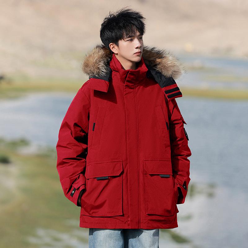 

Мужской пуховик Parker 2025 красного цвета, зимний, утолщенный, теплый, непродуваемый, 90% пух белой утки. 2XL красный