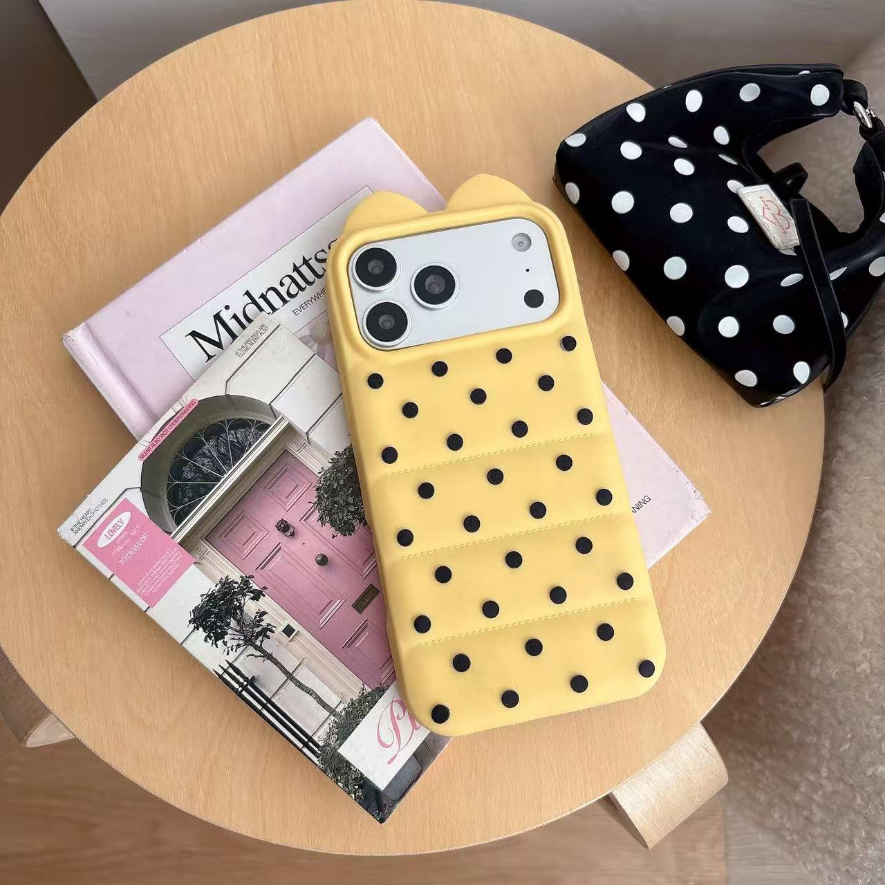3D Polka Dot Cat Ear Phone Case for iPhone 14/13/12/17/16/15 PROMAX iPhone 17 Pro Max