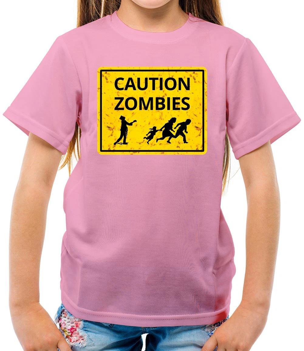Caution Zombies Road Sign - Kids T-Shirt - Zombie Halloween Funny Costume 110