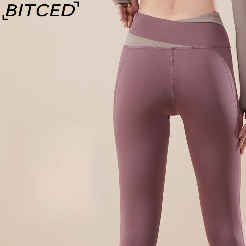 BITCED Color-Block Long Yoga Set Quick-Dry Seamless Nude-Feel Fitness Wear Seamless Slimming Breathable Sports Set