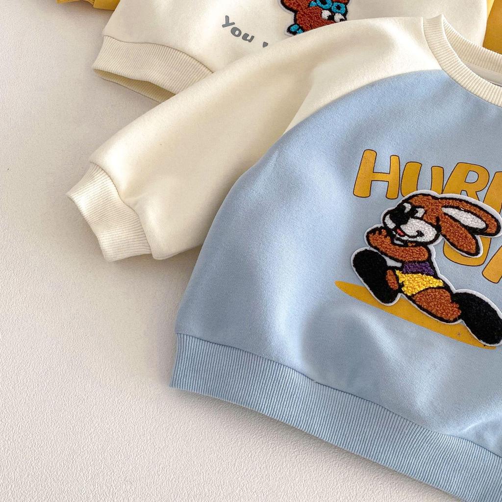 2026 Ny Vår Pojkar Tecknad Broderad Huvtröja - Snygg Bokstav Raglan Pullover