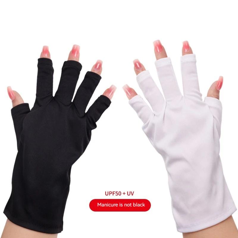 Wholesale Nail Tools Anti-ultraviolet Uv Gloves Sun Black Half Exposed Fingertips Phototherapy Gloves Short Section Nail Tools