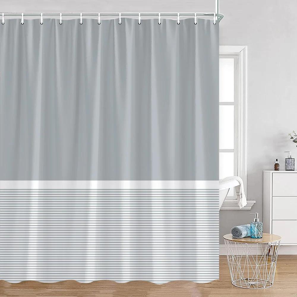 Solid Striped Shower Curtain Pink Yellow Blue Green Pattern Modern Simple Bath Curtains Polyester Cloth Home Bathroom Decoration