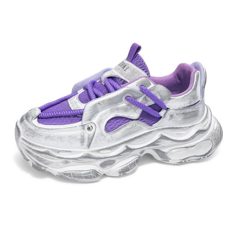 

2024 Четыре сезона Сетчатые дышащие кроссовки Уличные Нишевые Папины кроссовки Douyin Харадзюку Старые грязные кроссовки Мужская обувь 39 фиолетовый