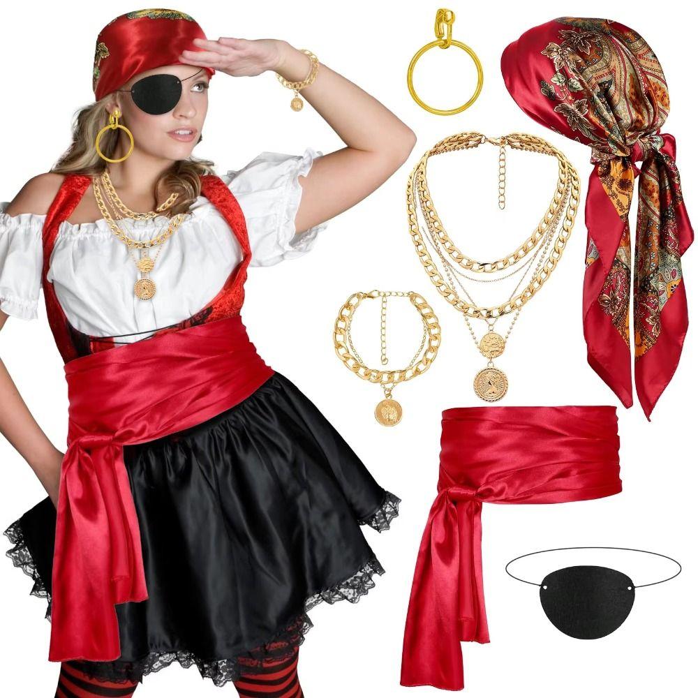 with Necklace Pirate Costume Accessories Eye Mask Halloween Pirate Cosplay Adult