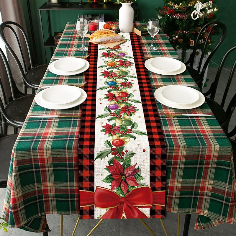 

Рождественский клетчатый льняной настольный флаг, тема года, праздник, фермерский дом, настольный флаг, семейный ресторан, украшения, аксессуары 150x33cm