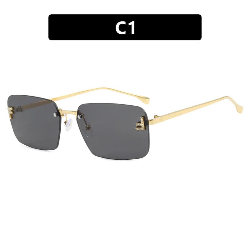 Letter F Diamond-encrusted Frameless Trimmed Sunglasses Women's European and American Sunglasses Fashion Retro Metal Sunglasses