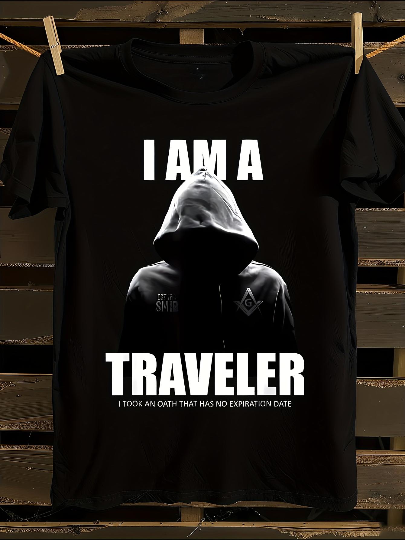 SMIB Freemason I Am A Traveler Graphic T-Shirt Mens Tshirt Womens Tshirts with Letters Print Short Sleeves T-Shirt Casual Street Tee Shirt Top S