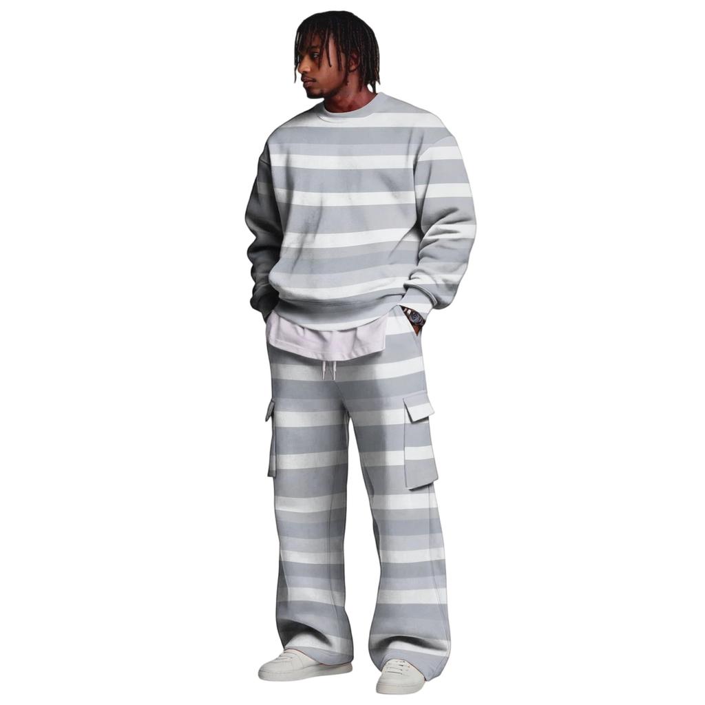 Set da Uomo con Felpa a Strati e Pantaloni Cargo con Vita Elasticizzata