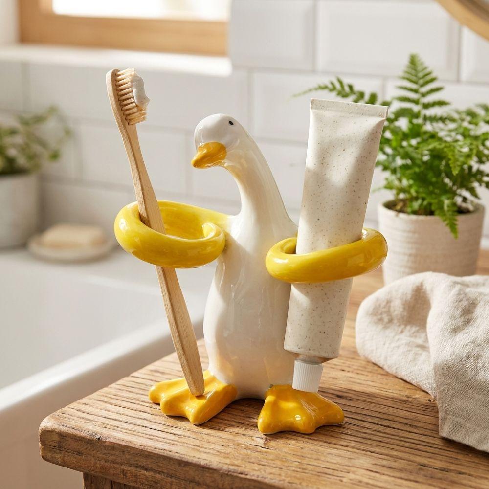 Duck-Shaped Toothpaste Toothbrush Rack Ceramic Makeup Brush Shelf Home Decor