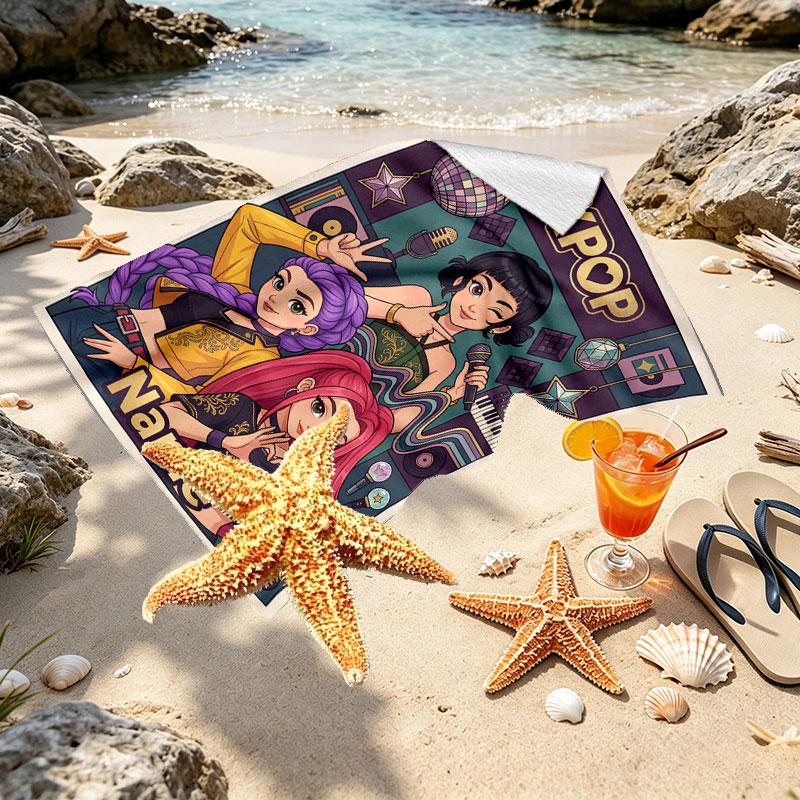 Custom Name Personalized Kpop Demon Hunter Print Beach Towel, for Trip Camping Beach Party Home Decor, Birthday Gift for Family & Friends
