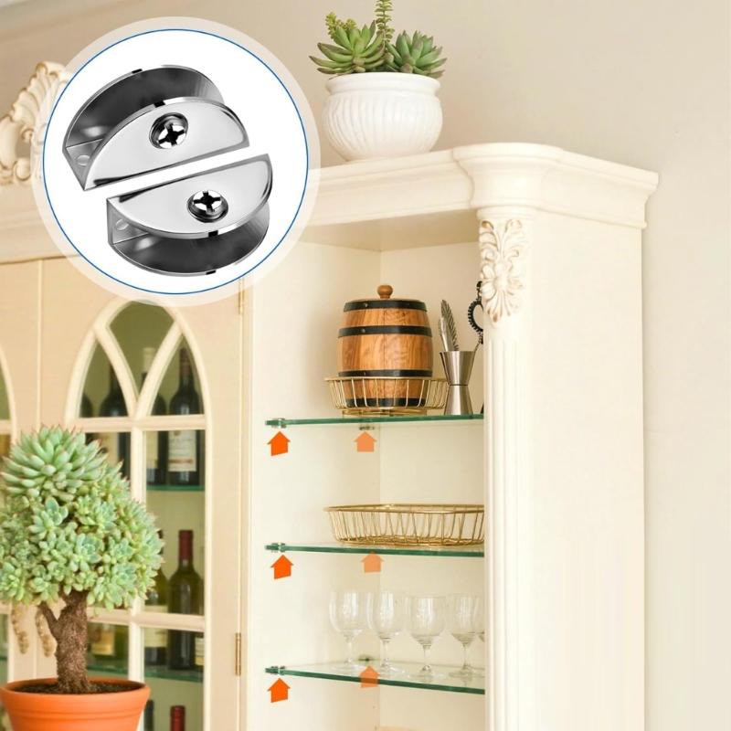 Moon Shaped Glass Shelf Brackets for 8-12mm Glass Adjustable Fit Glass Clip Ideal for Office Partitions & Kitchen Use