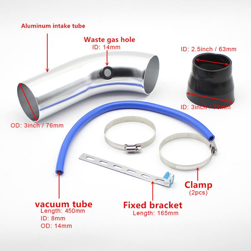 76mm Universal Car Cold Air Intake System Turbo Induction Pipe Tube Kit With Air Filter High Flow Performace Air Filter Inlet