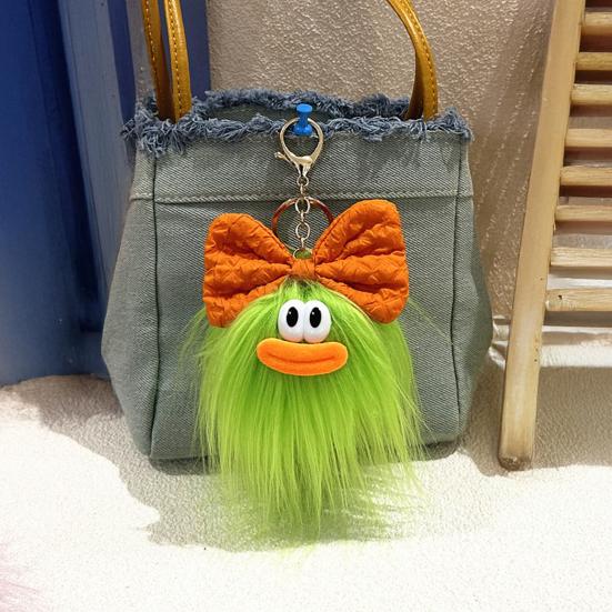 Keychain Cartoon Plush Doll Wearing Big Bowknot Decor Big Mouth Design Charm Key Chain