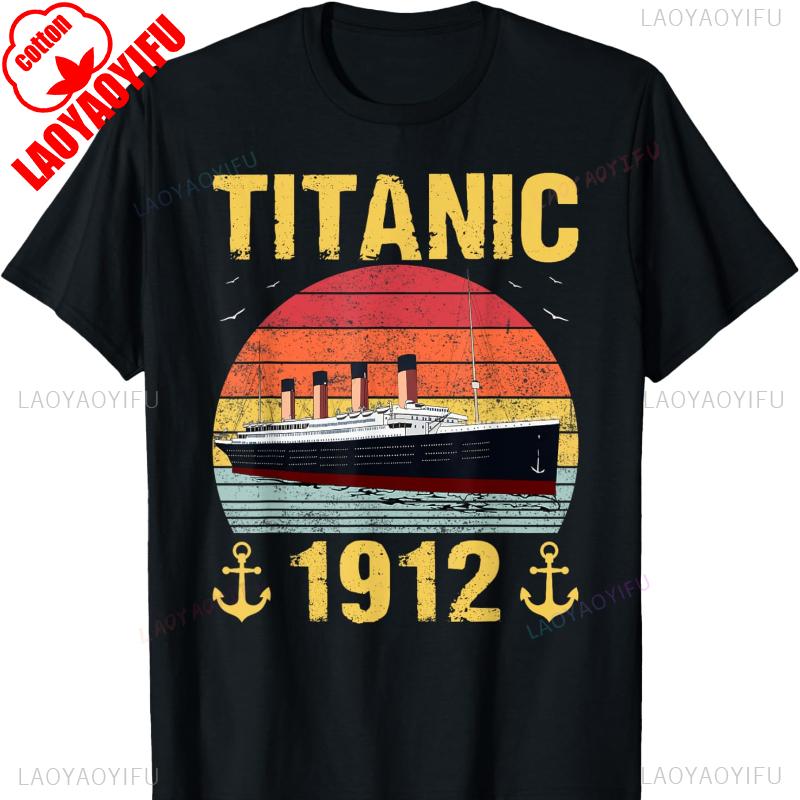 Retro Titanic 1912 Cruise Vessel Vintage Ship graphic T-Shirt High quality cotton Crewneck casual Regular short sleeve Unisex