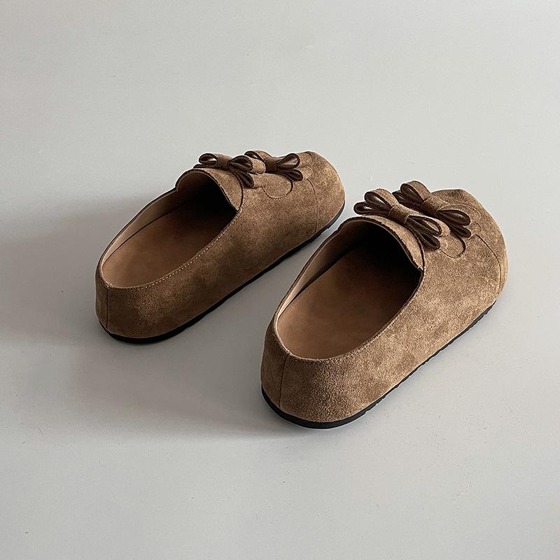 

Spring and summer new French round head bow suede flat ballet shoes women s fashion casual one-pedal single shoes 40