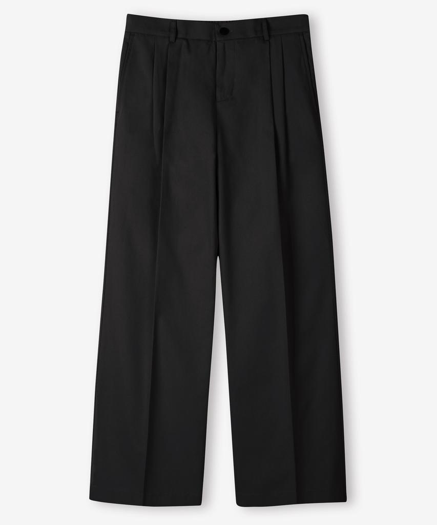 TOPBOY Essential Cotton Two-Tuck Wide Chino Pants Black