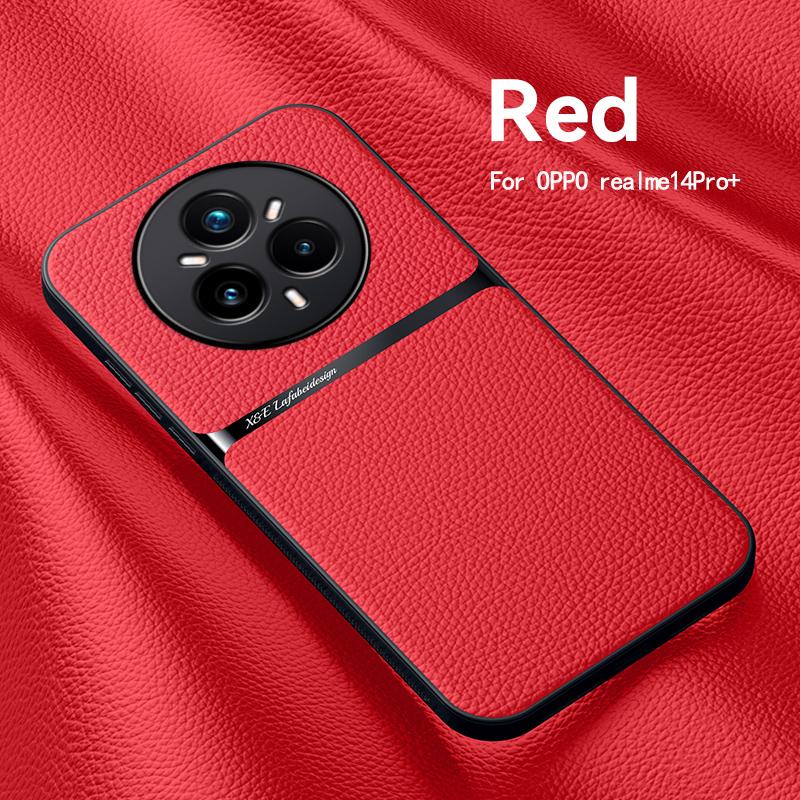 Luxury Texture PU Leather Phone Case For Realme 14 Pro Plus 5G Soft TPU Frame Hard Plastic Magnetic Shockproof Cover Fundas