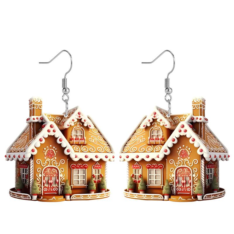 2D Flat 4-Pairs Cute Christmas Candy House Gnome Acrylic Dangle Earrings Festive Party Jewelry, Perfect Holiday Gift for Women