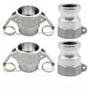 Set of 2 Aluminum Cam Lock Fittings (D+A) with Cam and Groove Connector and Female NPT Threaded Interface for Hose and Pipe Use