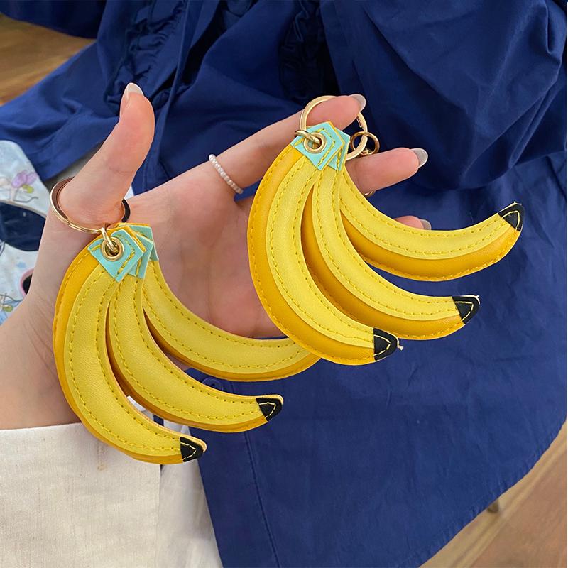 New Cute Banana Peach Shape Bag Pendant Personality Design Fruit Keychain Pendant Fashion High Quality Pu Versatile Pendant Gift