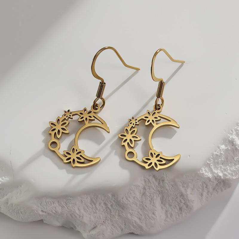 2025 Stylish Stainless Steel Moon Flower Cut-out Earrings for Women