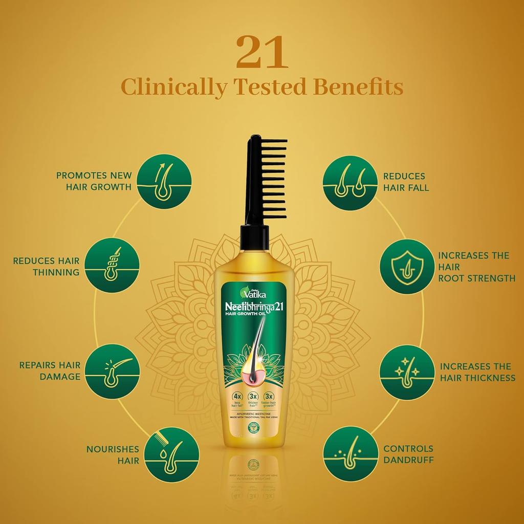 Dabur Vatika Neelibhringa 21 Huile de Croissance des Cheveux - (50 ml + 25 ml supplémentaires gratuits) | 14 herbes ayurvédiques | Nouvelle croissance des cheveux en 2 mois,