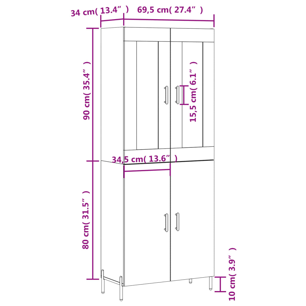 Highboard Smoked Oak 69.5 x 34 x 180 cm Particle Board