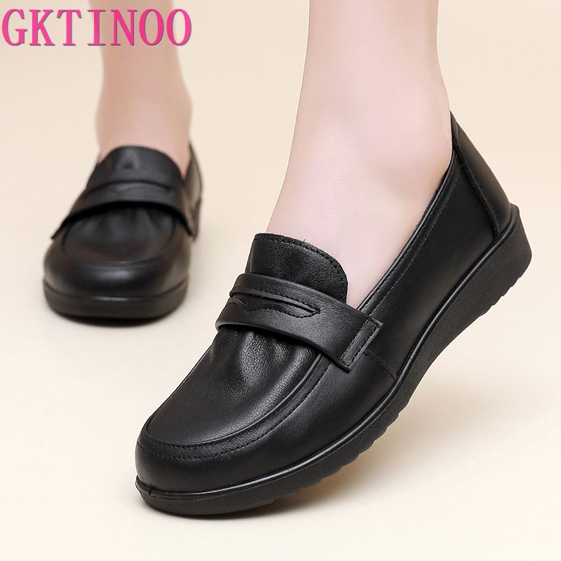 Fashion GKTINOO Women Flat Shoes Soft Genuine Leather Mother Shoes Comfort Casual Shoes Female Autumn Women Flats Loafers