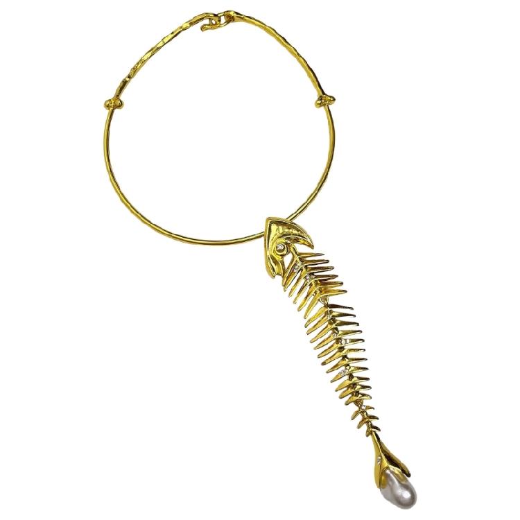 

Fish Vertebrae Necklace Chain Necklace Featuring A Sturdy Alloy Construction for A Stylish Look золотий