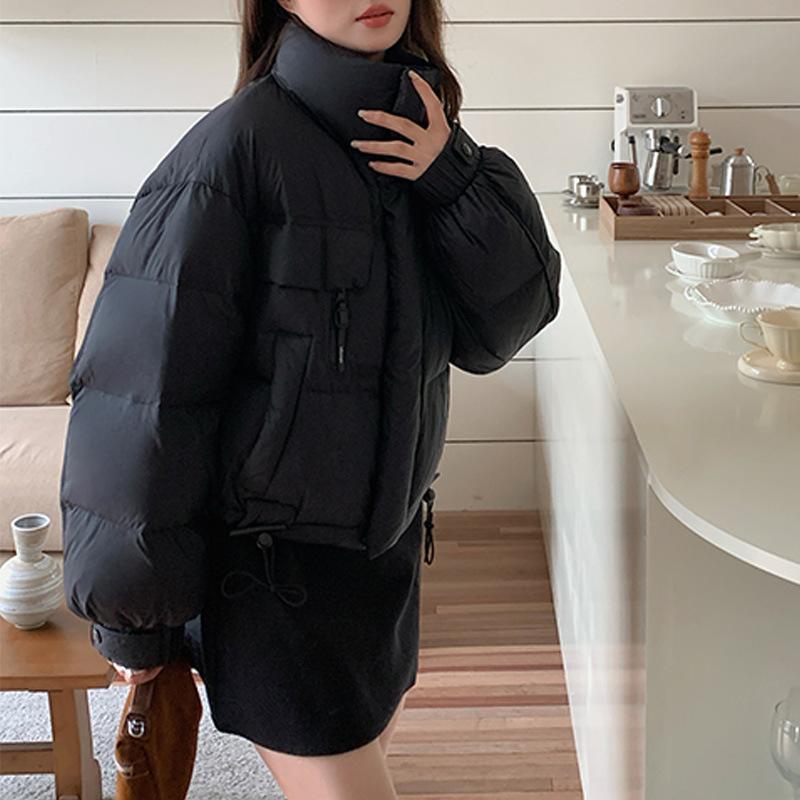 Women's Long Sleeve Stand Collar Down Coat Loose Urban Style Short Puffer Jacket Winter Warm Outerwear